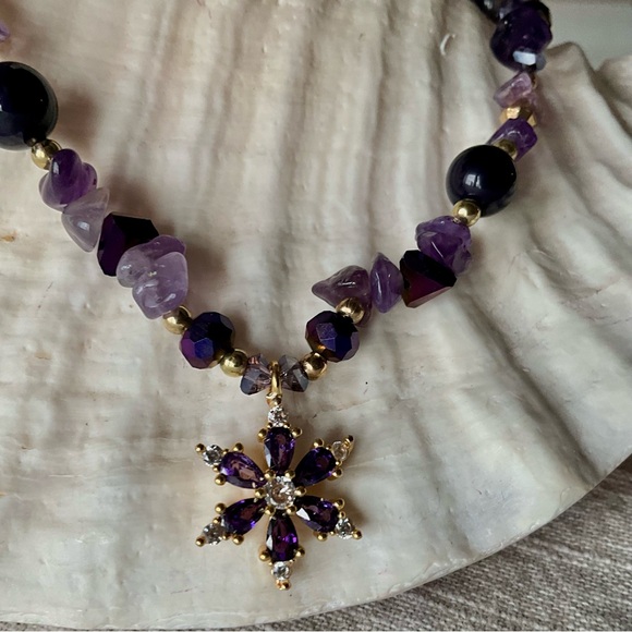 Pink and Purple Heart Shaped Necklaces with natural stones - Picture 14 of 15